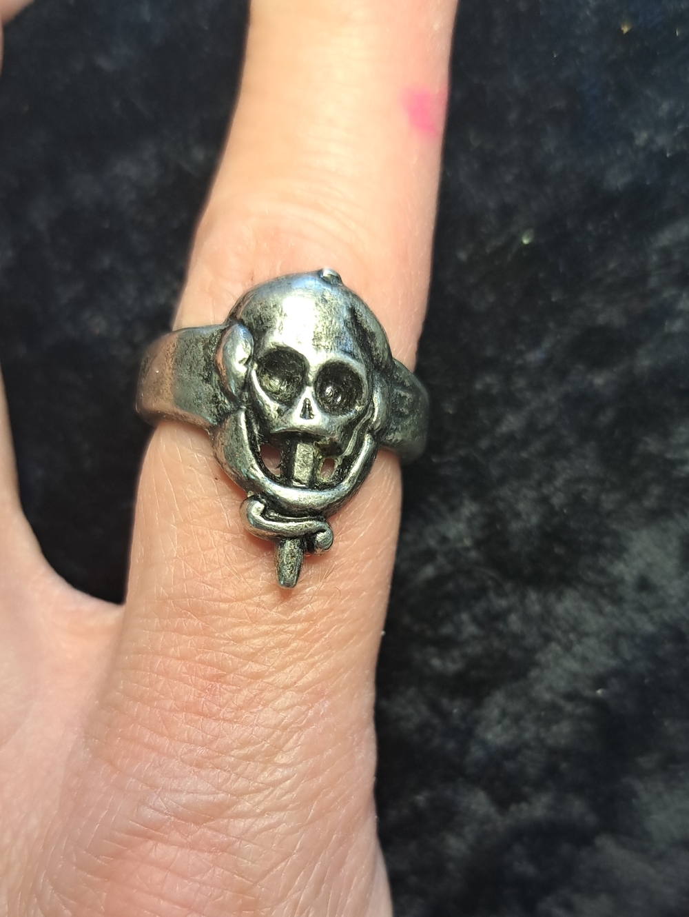 Skull & Snake Men's Silver Tone Statement Ring